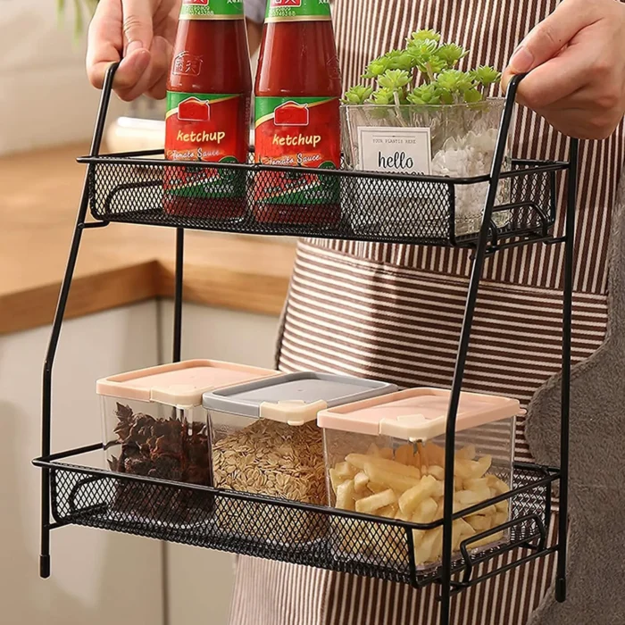 2 Tier Spice rack vegetable Stand Folding Metal Spice Rack for Kitchen ...