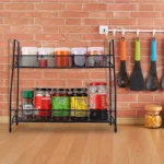 2 Tier Spice rack vegetable Stand Folding Metal Spice Rack for Kitchen Cabinet Bottle Organizer Holder for Kitchen Countertop Jars, Standing Shelf Seasoning Storage, Makeup, kitchen organizer and Bathroom Organizer - Image 4