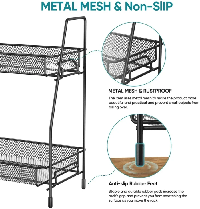 2 Tier Spice rack vegetable Stand Folding Metal Spice Rack for Kitchen ...